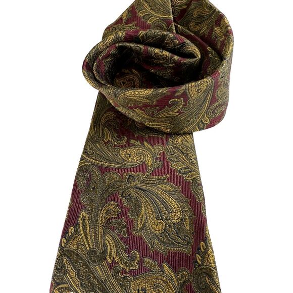 JZ RICHARDS Necktie Mens 100% Silk Tie Designer  58" Burgundy, Gold Tie Classic - Picture 3 of 12